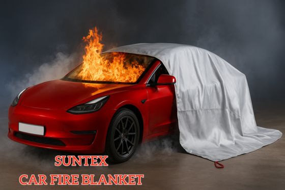 Suntex 60-Minute Fire Protection Gray EV Car Fire Blanket with Oxygen Deprivation for Lithium-Ion Battery Safety