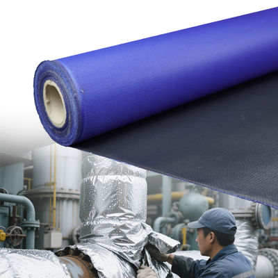 Fireproof PU Coated Fiberglass Fabric in Blue/Black with Twill Weave and Multiple Width Options 1m to 1.55m